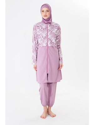 Fantasy Tam Kapalı Paraşüt Kumaş Desenli Tesettür Mayo PEMBE-3502