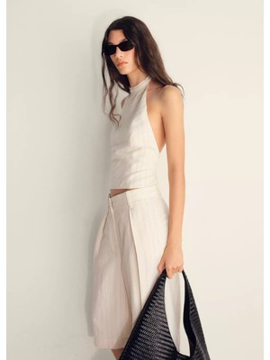 Mango Çizgili Halter Yaka Bluz