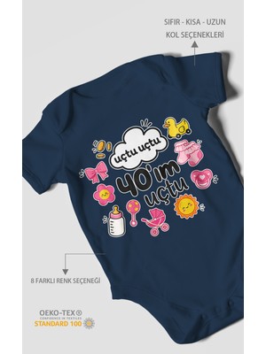 Morivo Kids Uçtu Uçtu 40\'ım Uçtu Kısa Kollu Bebek Body %100 Pamuk