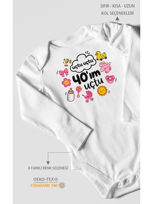 Morivo Kids Uçtu Uçtu 40\'ım Uçtu Uzun Kollu Çıtçıtlı Bebek Body