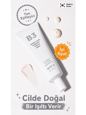 Avca Ton Eşitleyici Aydınlatıcı ve Nemlendirici Porselen Cilt Kremi - B3 Ceramic Glow Overnight Tone Up Cream 50 ml