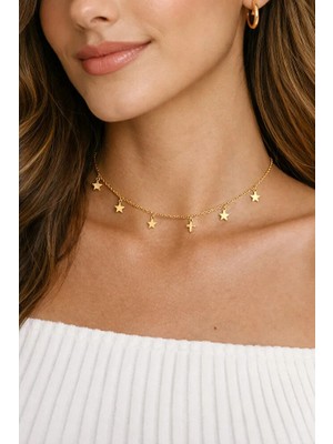 Altın Renk Geometrik Yıldız Kolye Altın Zincir K Kolye Chokers