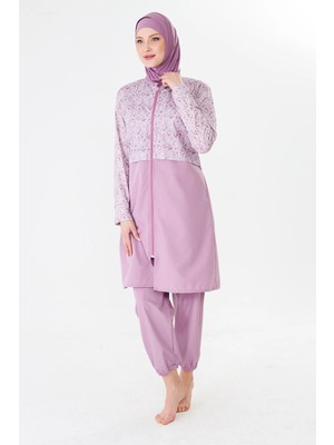 Fantasy Tam Kapalı Paraşüt Kumaş Desenli Tesettür Mayo PEMBE-3503