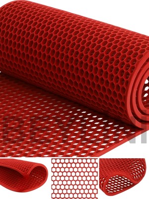 Beylini Bal Petek Pvc Paspas Islak Zeminlerde Kaydırmaz Iç Dış Mekan Banyo Duş Lavabo Havuz Kenarı Halısı (Kırmızı, 90 x 200)