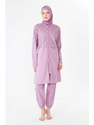 Fantasy Tam Kapalı Paraşüt Kumaş Desenli Tesettür Mayo PEMBE-3501