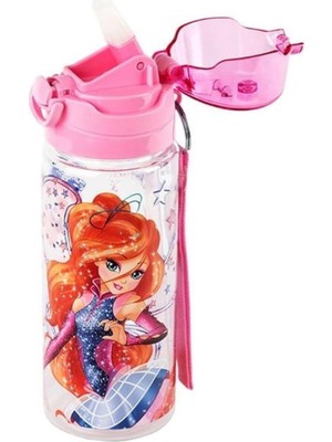 Winx Club 500ML Matara, Pembe, Sızdırmaz Kapak, Şeffaf Tasarım