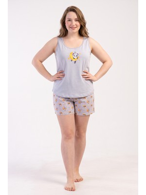 Stil Diva Büyük Beden Penye Şort Atlet Pijama Takımı
