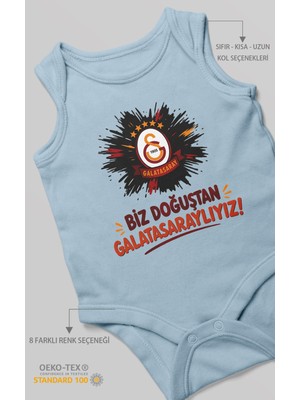 Morivo Kids Biz Doğuştan Galatasaraylıyız Sıfır Kollu Bebek Zıbını %100 Pamuk