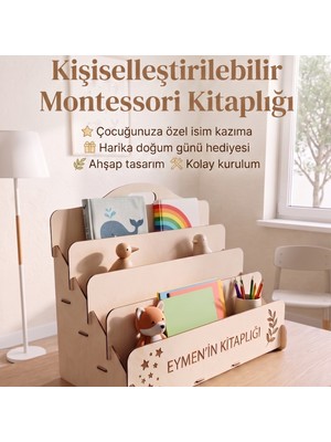 Simux Kişiye Özel Montessori Ahşap Mini Kitaplık - Kişiye Özel Çocuk Odası Kitaplık - Kişiye Özel Masaüstü Mini Kitaplık