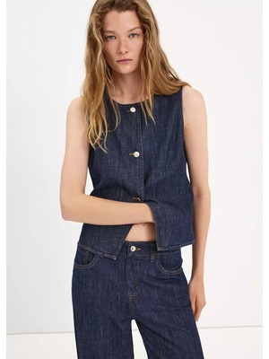 Mango Düğmeli Denim Yelek