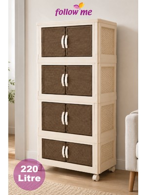 Follow Me Modüler Tekerlekli 4 Katlı Istiflenebilir Dolap Beyaz (220 Lt Çok Amaçlı Depolama Sistemi)