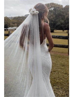 Bride Glim Yoğun Incili Sade Duvak 2 Metre - Gelin Gelinlik Için, Nikah, Duvağı,tül, Kırık Beyaz