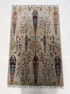 El Dokuma Afgan Halı Hayat Ağaç Desenli Bordo Renk Kök Boya 98 x 153 cm