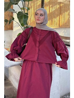 Zülays Duru Dantelli Gömlek Bordo