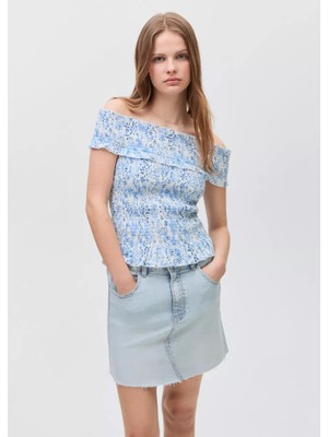 MANGO Teen Kenarları dikişsiz denim mini etek