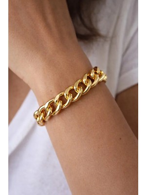 Kalın Zincirli Cadena Gold Bileklik