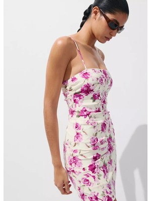 Mango Yan Tarafı Drape Çiçekli Elbise