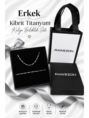 Rawezon Çantalı Kutulu Erkek Hediye Seti -Titanyum Seri Çelik Kolye Bileklik Sevgiliye Arkadaşa Hediye