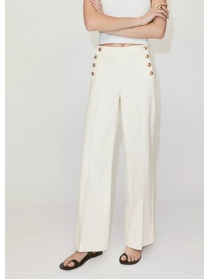 Mango Yanı Düğmeli Wide Leg Jean