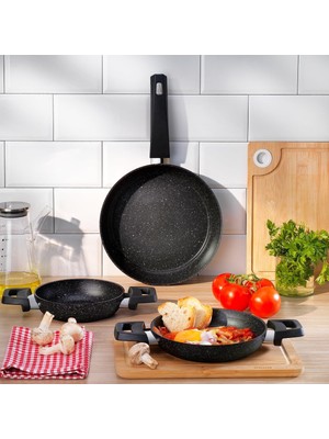 Schafer Black Stone 3 Lü Tava + Sahan Seti-Siyah