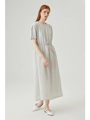 Gusto Beli Bağcıklı Uzun Elbise - Gri