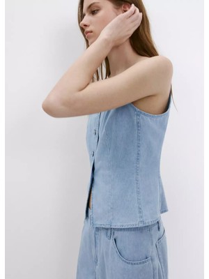 Mango Düğmeli Denim Yelek