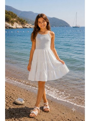 Ince Çizgili Summer Fırfırlı Fitilli Elbise