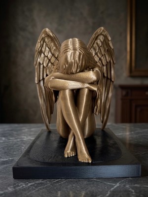 ARKlife 3D Electronic Dekoratif Üzgün Melek Heykel Biblo Bronz Gold Modern Ev Ofis Aksesuarı Hediyelik Figür 18CM