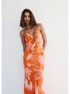 Mango Metal Cut-Out Detaylı Çiçekli Elbise
