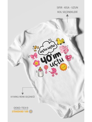 Morivo Kids Uçtu Uçtu 40\'ım Uçtu Kısa Kollu Bebek Body %100 Pamuk