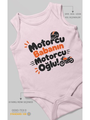 Morivo Kids Motorcu Babanın Motorcu Oğlu Sıfır Kol Bebek Zıbını %100 Pamuk