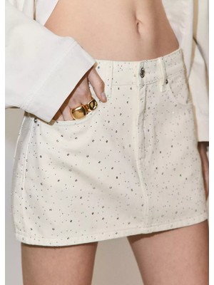 Mango Strass Taş Detaylı Denim Etek