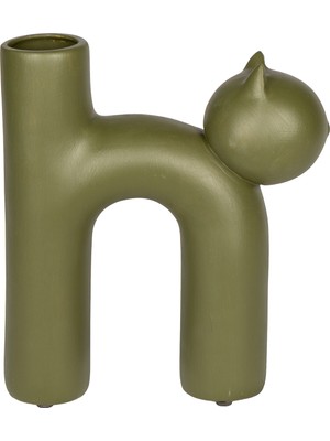 Herdekora Dekoratif Seramik Vazo Kedi Yeşil 7X23 Cm.