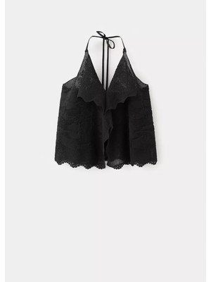 Mango Işlemeli Halter Yaka Bluz