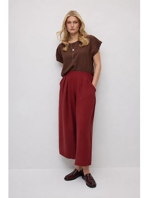 Gusto Bol Paça Tencel Pantolon - Kiremit