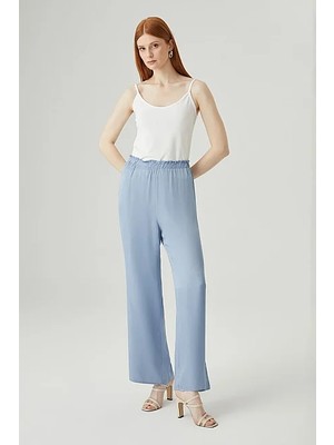 Gusto Beli Lastikli Saten Pantolon - Mavi
