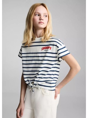 MANGO Kids Snoopy çizgili düğümlü tişört