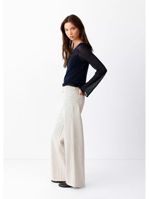 Mango Çizgili Wide Leg Jean Pantolon