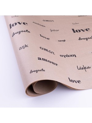 Bimotif 10LU Ambalaj, Paket Kağıdı, 70X100 cm Love Desenli, Kraft-Siyah Tek Ebat