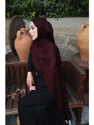 Camellia Scarfs Italyan Jakar Şal Dalga Desen - Bordo