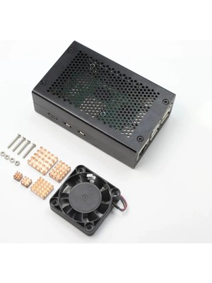 Raspberry Pi 5 Alüminyum Mesh Soğutma Kasası — 4010 Fan + Isı Emici
