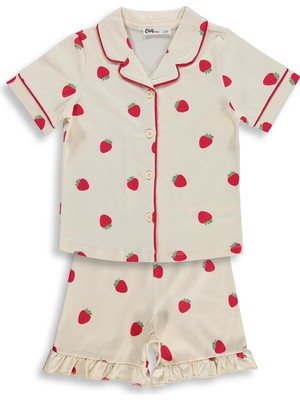 Civil Girls Çilek Desenli Şortlu 2-5 Yaş Pijama Takımı - Fil Dişi
