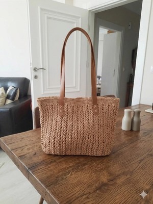 El Yapımı Megahan Boutıque El Orgu Balık Sirti Kagit Ip Canta,yazlık Çanta,handmade Krem Renk
