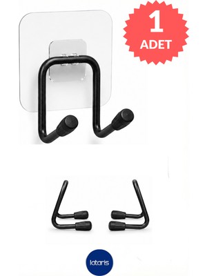Lataris Yapışkanlı 1 Adet Banyo Mutfak Askısı Çift Kancalı, Metal Havlu Askılık, Duvar Askı Organizer