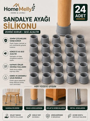 Btm Home 24'lü Gri Silikon Masa & Sandalye Ayak Koruyucu – Kaydırmaz, Gürültü Önleyici, Parke Dostu