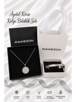 Rawezon Ayetel Kürsi Kolye Bileklik Set-Unisex Kolye ve Ayarlanabilir Çelik Bileklik Sevdiklerinize Hediye