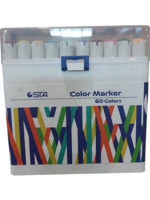  sta çift uçlu alkol bazlı marker kalem çift uçlu 1-7 mm 60 renk sta-910360