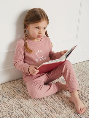 Mini Damla Minidamla Gülen Yüz Baskılı 1-7 Yaş Pijama Takımı - Pembe