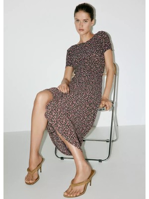 Mango Drape Detaylı Desenli Elbise