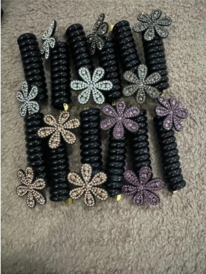 Yaylı Spiral Kıvrımlı Makarna Çiçekli Bağlama Toka 12 Adet